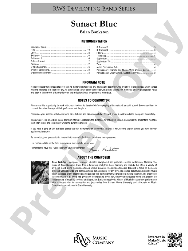 Sunset Blue - Concert Band Conductor Score & Parts(Digital Download)