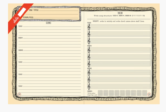 Peter Pauper Press Song Writers Journal Notebook Red with Guitar and Banjo on Cover