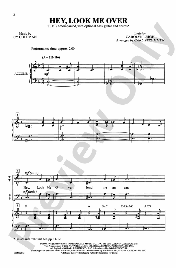 Hey, Look Me Over – TTBB Choral Octavo (Digital Download)