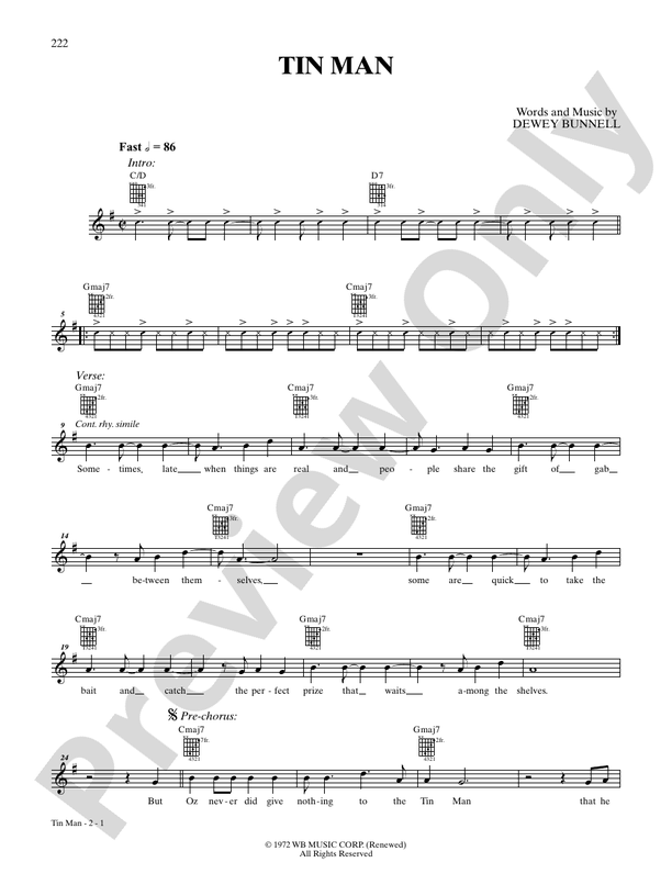 Tin Man - Interm./Easy Guitar TAB (Digital Download)