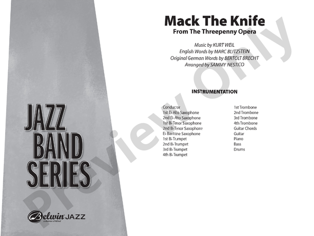 Mack the Knife (from The Threepenny Opera) Arr. Sammy Nestico - Jazz Ensemble Conductor Score & Parts (Digital Download)