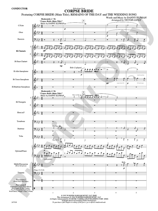 Corpse Bride, Selections from - Concert Band Conductor Score & Parts (Digital Download)