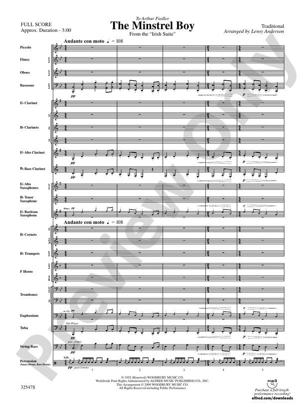The Minstrel Boy (from the Irish Suite) - Concert Band Conductor Score & Parts (Digital Download)