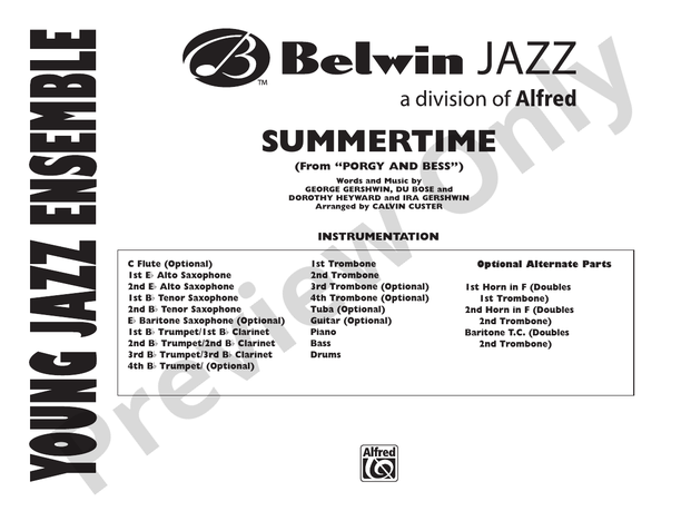 Summertime (from Porgy and Bess) - Jazz Ensemble Conductor Score & Parts (Digital Download)