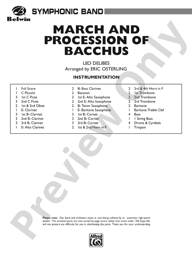 March and Procession of Bacchus (Grade 5) - Concert Band Conductor Score & Parts (Digital Download)