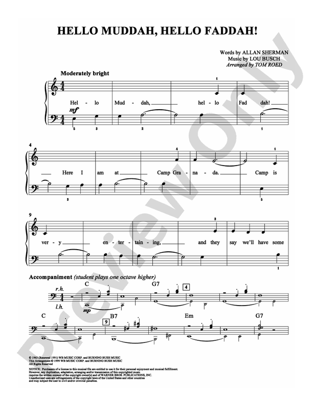 Hello Muddah, Hello Faddah! - Arr. Tom Roed - Easy Piano (Digital Download)