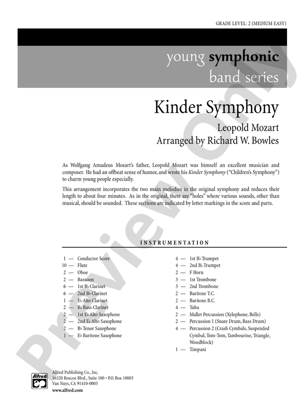 Kinder Symphony - Concert Band Conductor Score & Parts (Digital Download)