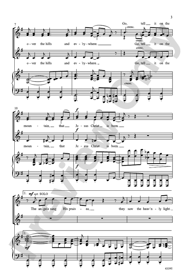 Go, Tell It on the Mountain – SSA Choral Octavo (Digital Download)