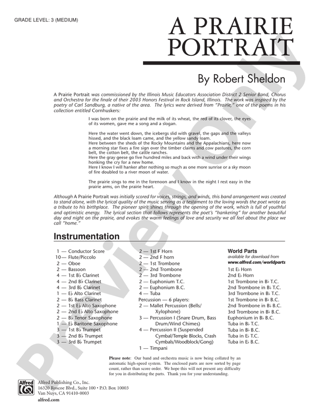 A Prairie Portrait - Concert Band Conductor Score & Parts (Digital Download)