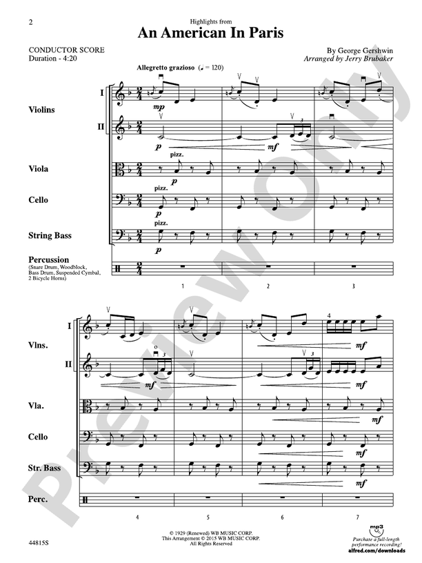 An American in Paris, Highlights from - String Orchestra Conductor Score & Parts (Digital Download)