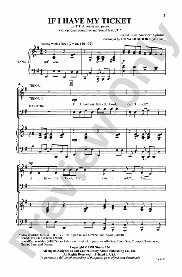If I Have My Ticket – TTB Choral Octavo - Digital Sheet Music Download (Digital Download)