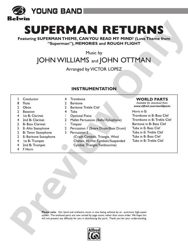 Superman Returns - Concert Band Conductor Score & Parts (Digital Download)