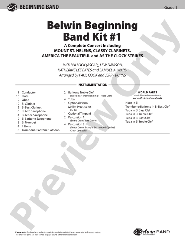 Belwin Beginning Band Kit #1 - Concert Band Conductor Score & Parts (Digital Download)