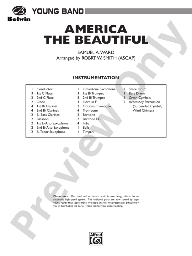 America the Beautiful - DSM-PK-0002124 - Concert Band Conductor Score & Parts (Digital Download)