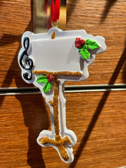 Christmas Decoration White Music Stand with a Black Treble Clef