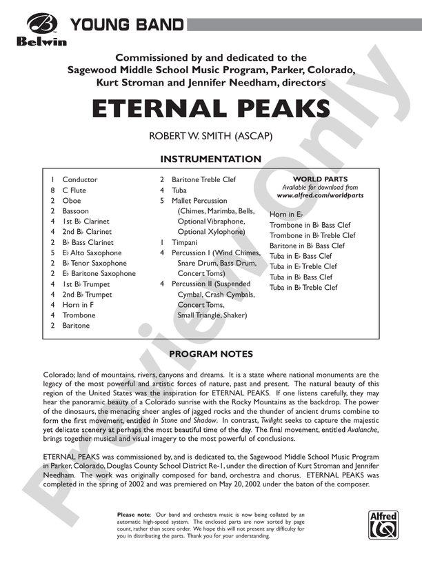 Eternal Peaks - Concert Band Conductor Score & Parts (Digital Download)