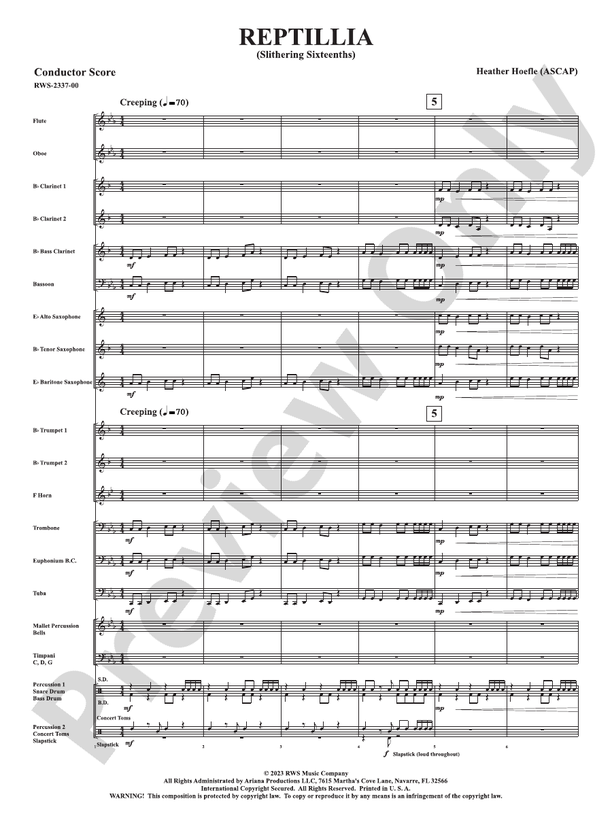Reptillia - Slithering Sixteenths - Concert Band Conductor Score & Parts (Digital Download)