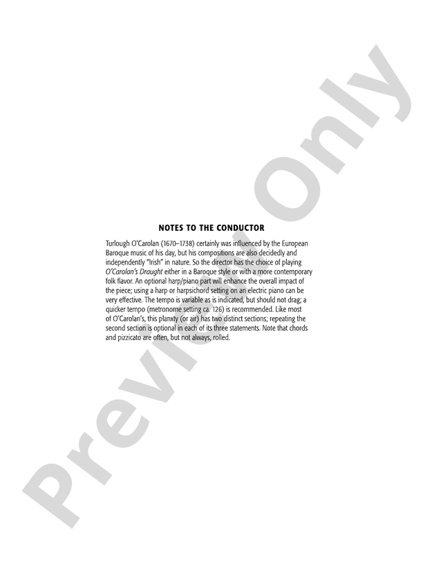 O'Carolan's Draught - String Orchestra Conductor Score & Parts (Digital Download)
