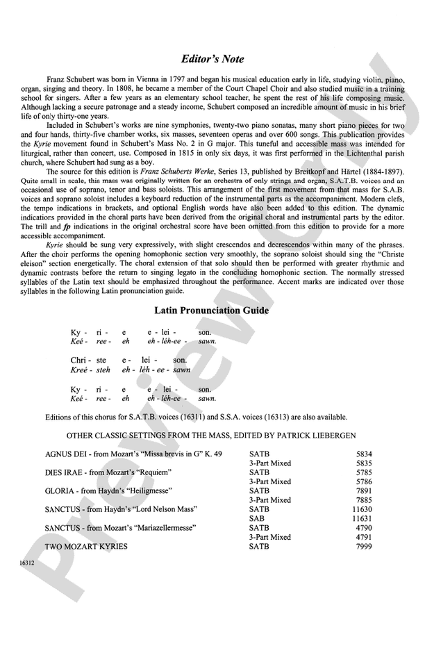 Kyrie (from Mass in G) – SAB Choral Octavo (Digital Download)