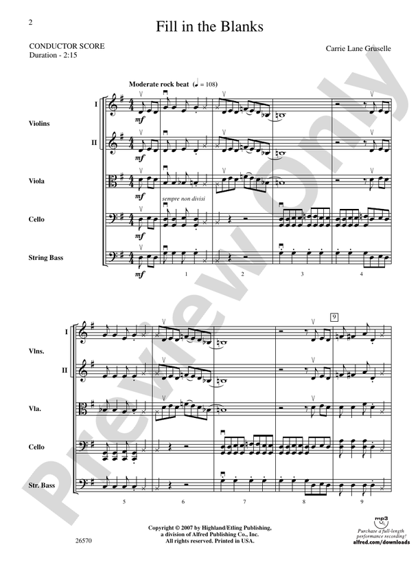 Fill in the Blanks – String Orchestra Conductor Score & Parts (Digital Download)