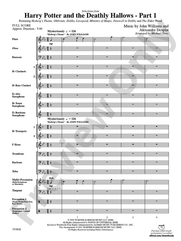 Harry Potter and the Deathly Hallows, Part 1, Selections from - Concert Band Conductor Score & Parts (Digital Download)