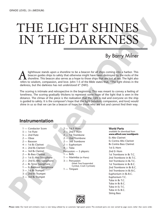 The Light Shines in the Darkness - Concert Band Conductor Score & Parts (Digital Download)