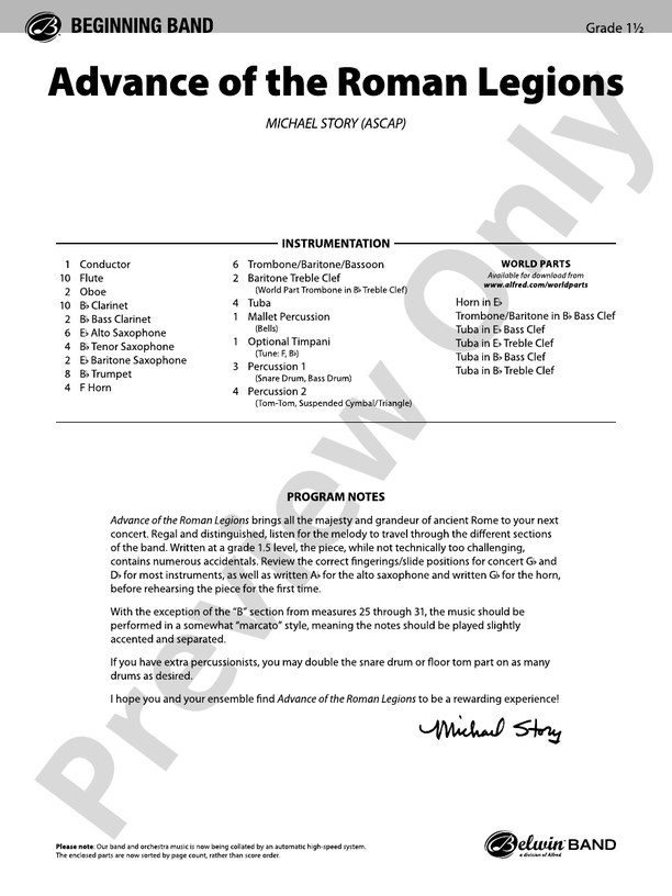 Advance of the Roman Legions - Concert Band Conductor Score & Parts (Digital Download)