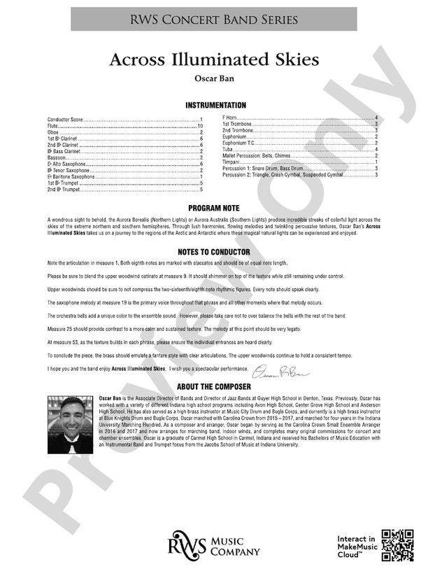 Across Illuminated Skies - Concert Band Conductor Score & Parts (Digital Download)