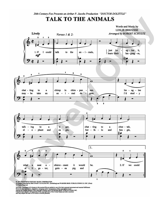 Talk to the Animals - Arr. Robert Schultz - Easy Piano (Digital Download)