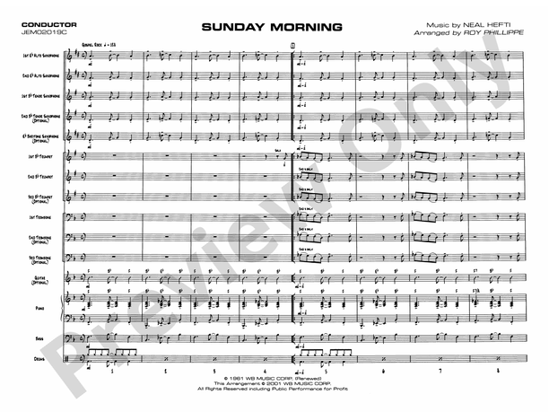 Sunday Morning - Jazz Ensemble Conductor Score & Parts (Digital Download)