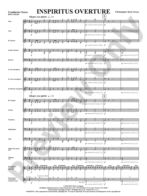 Inspiritus Overture - Concert Band Conductor Score & Parts (Digital Download)
