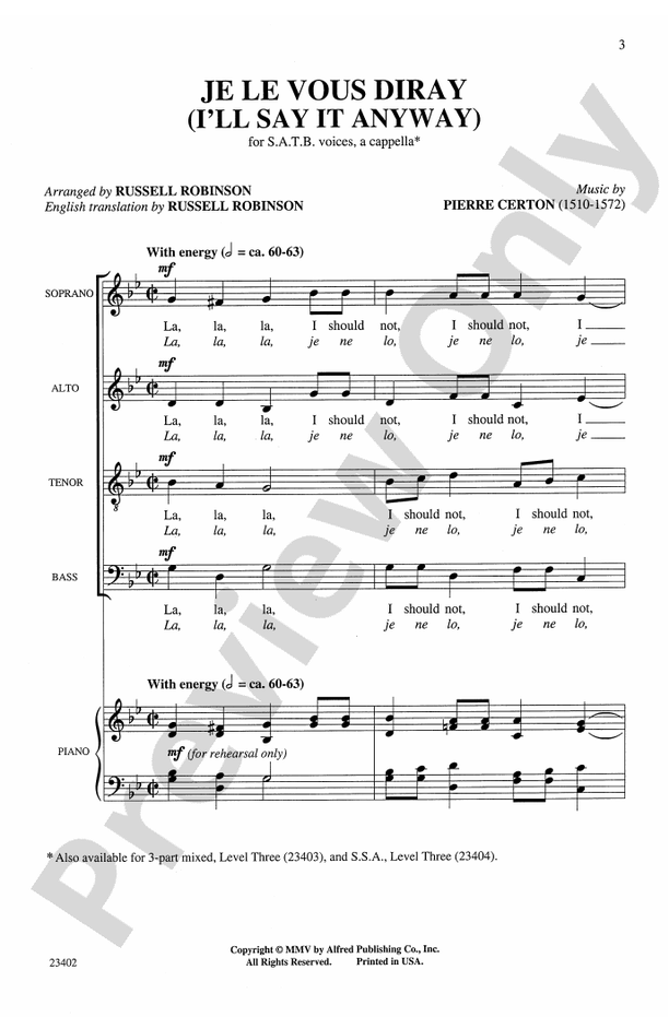 Je le Vous Diray – SATB, a cappella Choral Octavo (Digital Download)