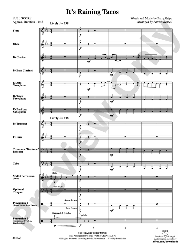 It's Raining Tacos - Concert Band Conductor Score & Parts (Digital Download)