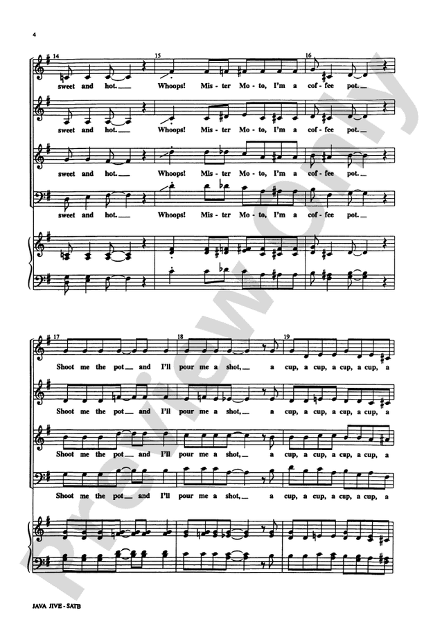 Java Jive – SATB, a cappella Choral Octavo - Digital Sheet Music Download (Digital Download)