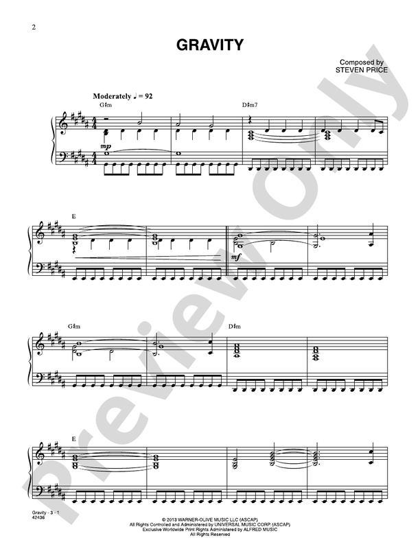 Gravity (from the Motion Picture Gravity) - Piano (Digital Download)