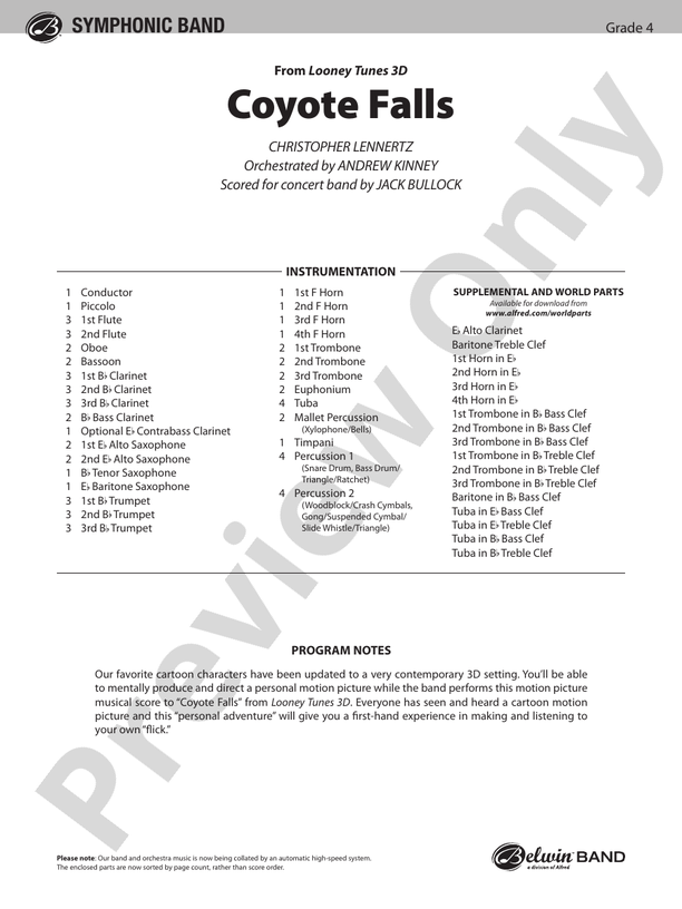 Coyote Falls (from Looney Tunes 3D) - Concert Band Conductor Score & Parts (Digital Download)