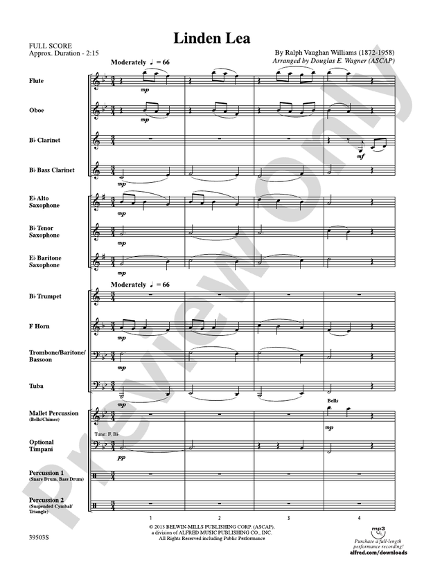 Linden Lea - Concert Band Conductor Score & Parts (Digital Download)