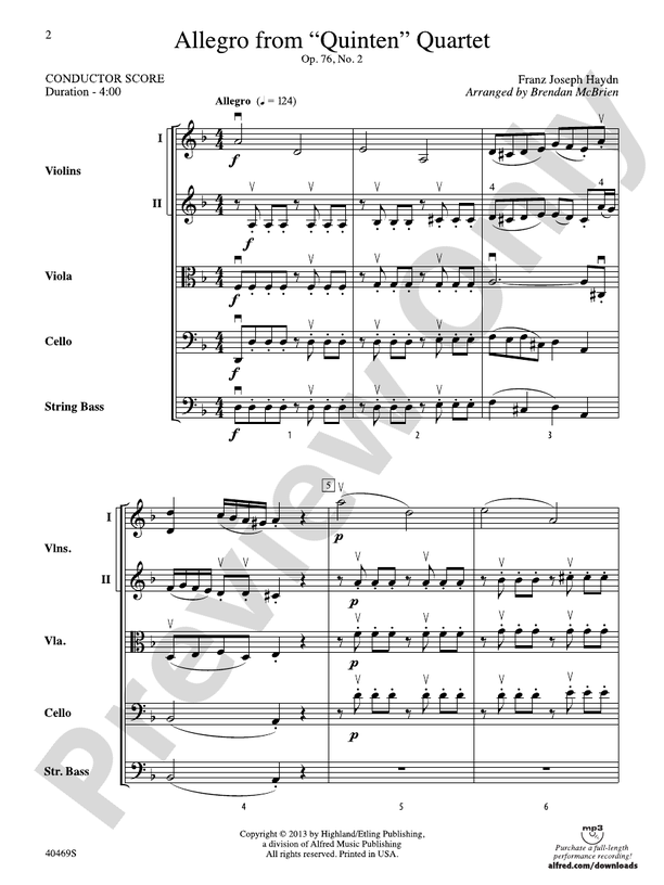 Allegro from "Quinten" Quartet – String Orchestra Conductor Score & Parts (Digital Download)