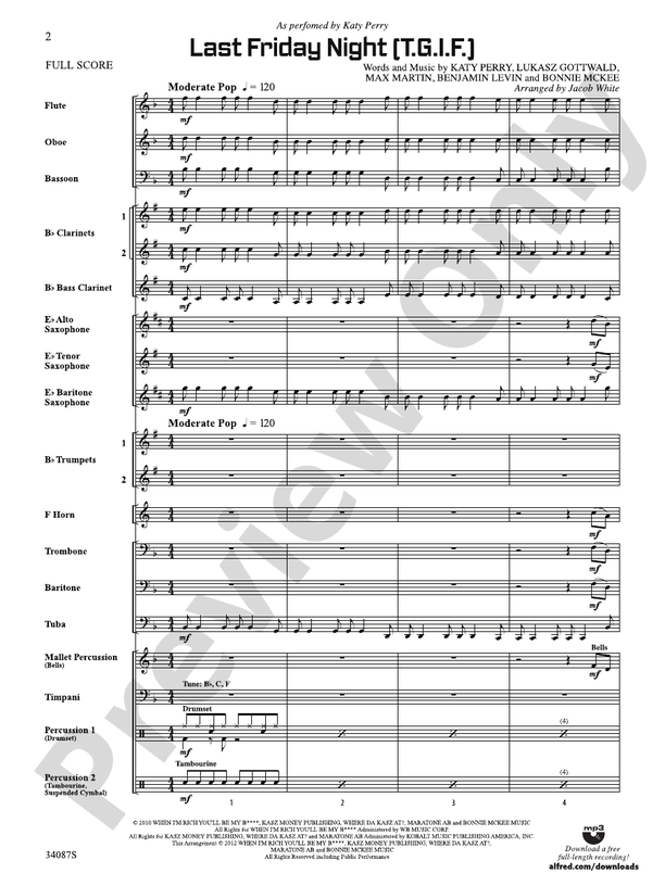 Last Friday Night (T.G.I.F.) - Concert Band Conductor Score & Parts (Digital Download)