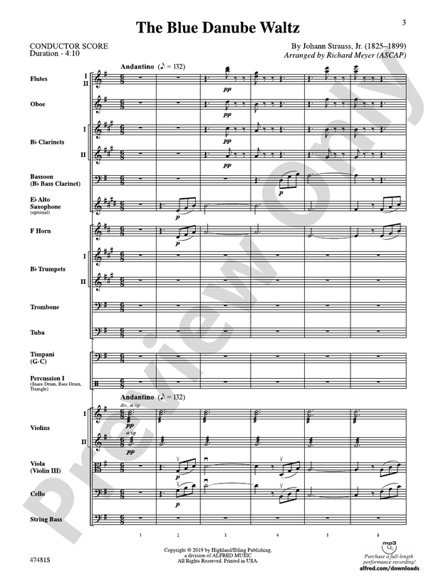 The Blue Danube Waltz – Full Orchestra Conductor Score & Parts (Digital Download)