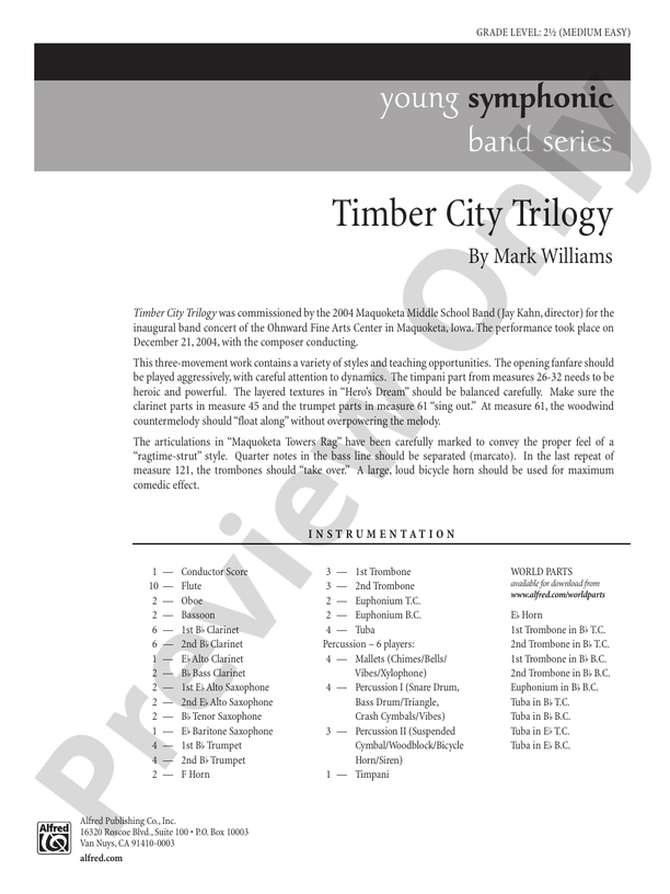 Timber City Trilogy - Concert Band Conductor Score & Parts (Digital Download)