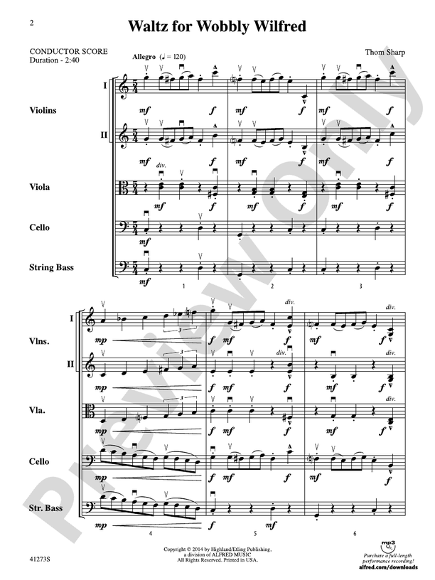 Waltz for Wobbly Wilfred – String Orchestra Conductor Score & Parts (Digital Download)