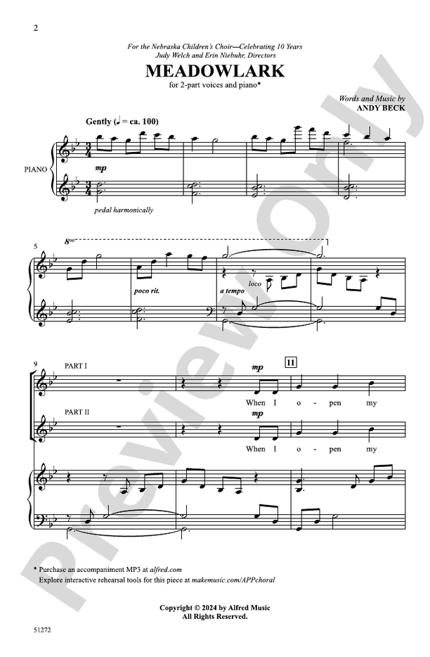 Meadowlark - 2 Part Treble Choral Octavo (Digital Download)