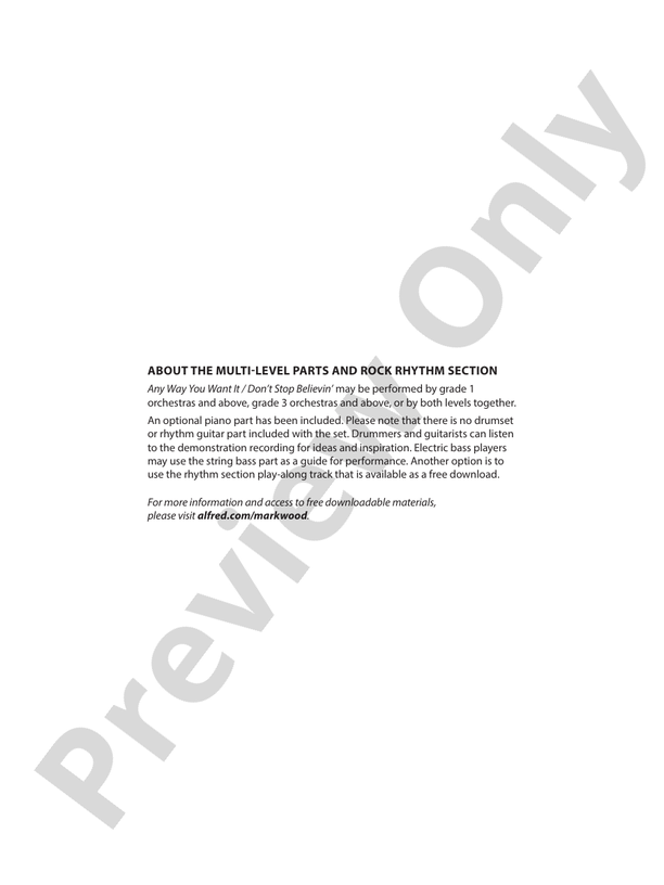 Any Way You Want It / Don't Stop Believin' - String Orchestra Conductor Score & Parts (Digital Download)