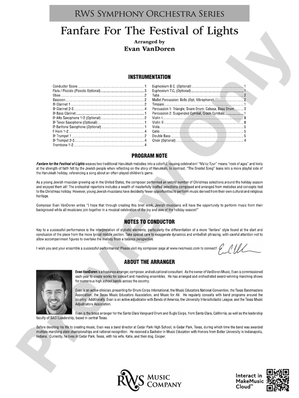 Fanfare For The Festival of Lights - Full Orchestra Conductor Score & Parts (Digital Download)
