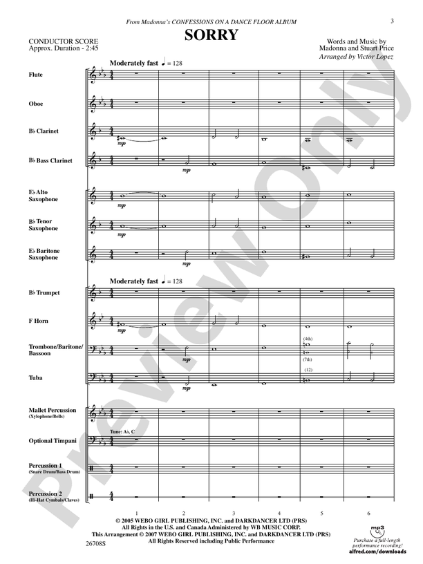 Sorry (Grade 3) - Concert Band Conductor Score & Parts (Digital Download)