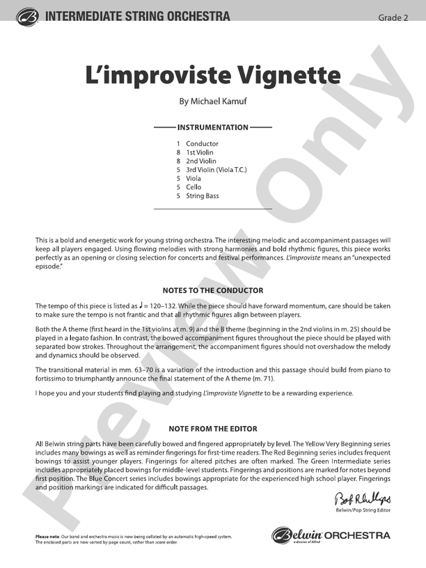 L'improviste Vignette - String Orchestra Conductor Score & Parts (Digital Download)
