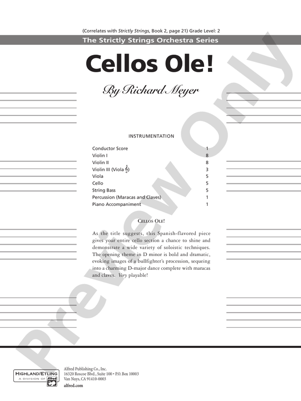 Cellos Ole! – String Orchestra Conductor Score & Parts (Digital Download)