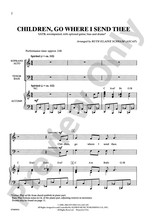 Children, Go Where I Send Thee - Arr. Ruth Elaine Schram – SATB Choral Octavo (Digital Download)