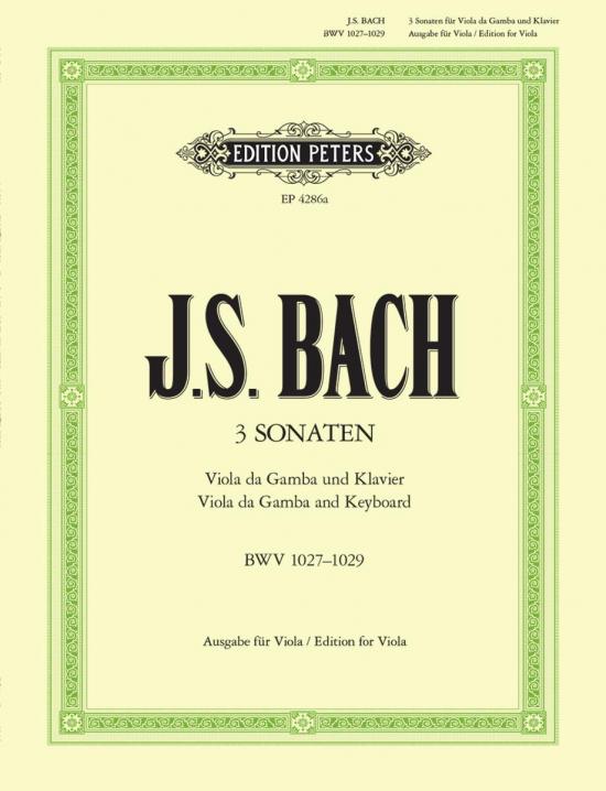 Bach - 3 Sonatas Originally for Viola da Gamba BWV1027-1029 - Viola/Piano Accompaniment arranged by Forbes Peters EP4286A